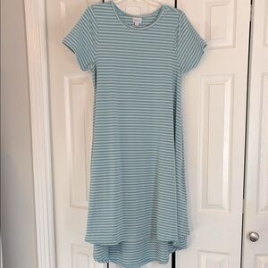 LuLaRoe Carly Striped Midi Dress- Light Blue & Cream- Size medium